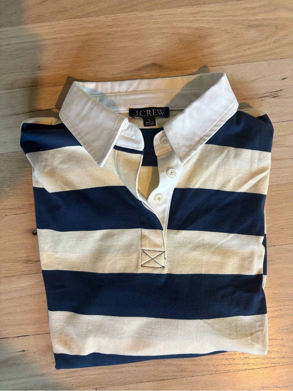 J. Crew Navy and White Striped Rugby Polo